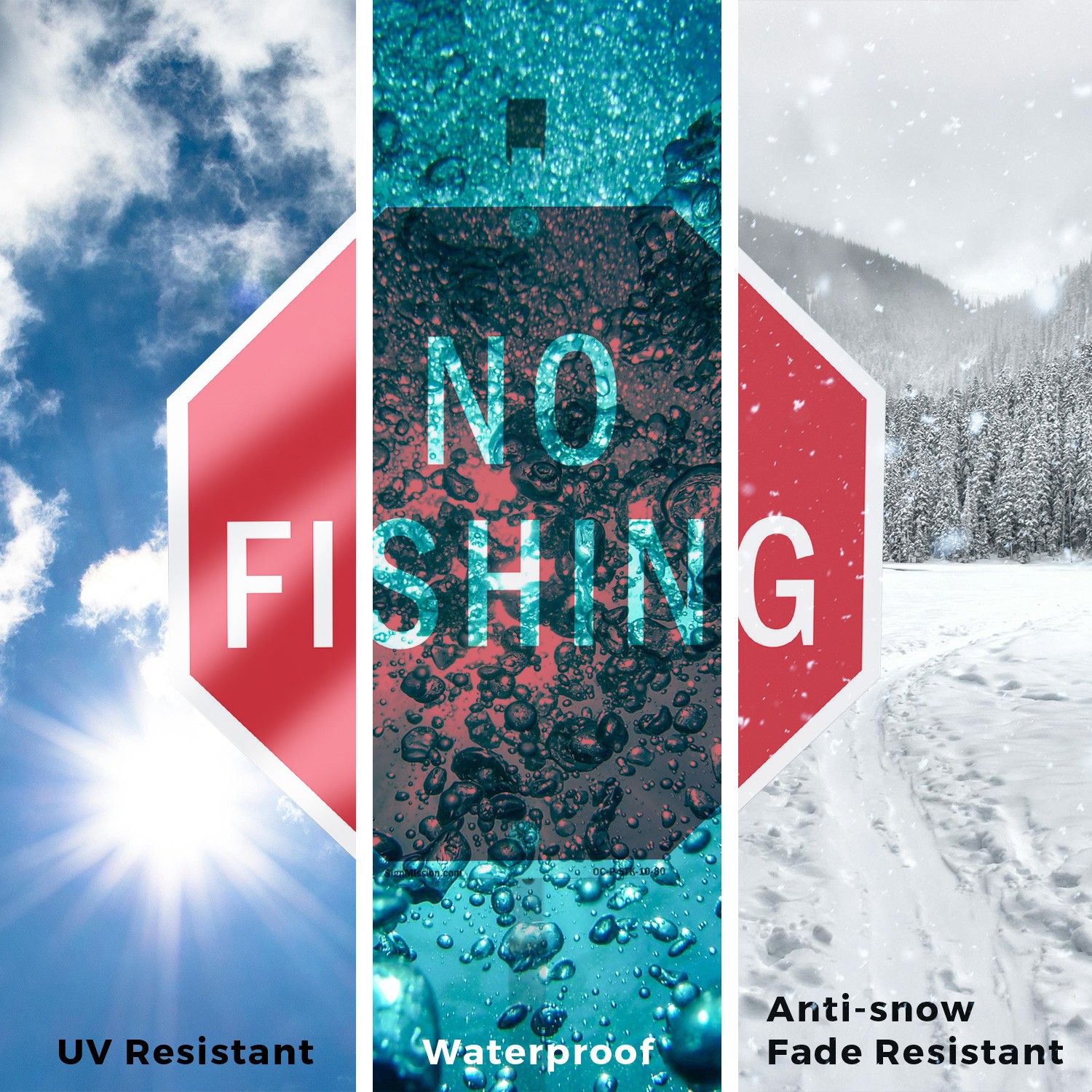 No Fishing Octagon Sign With Stake Weather Resistant UV Protected