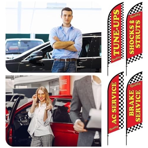 4 Set 7ft Feather Flags for Auto Repair Shop – Vibrant Advertising Kit with Pole