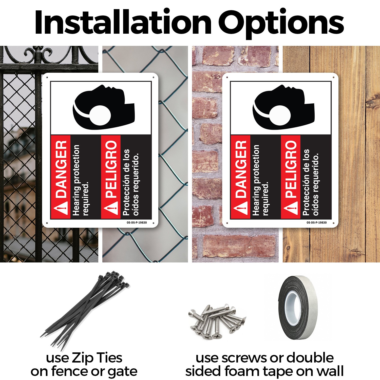 Danger Hearing Protection Required (Bilingual Spanish) ANSI Danger 5/10 Pack