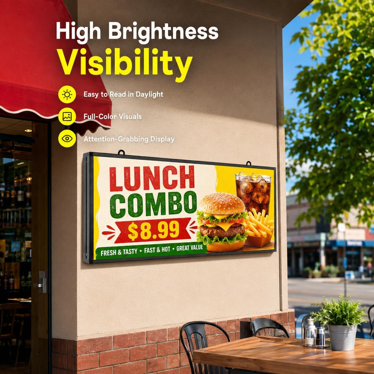P5 Outdoor LED Sign 39&Prime; X 14&Prime;, Wifi & USB Programmable Full-Color Message Board,