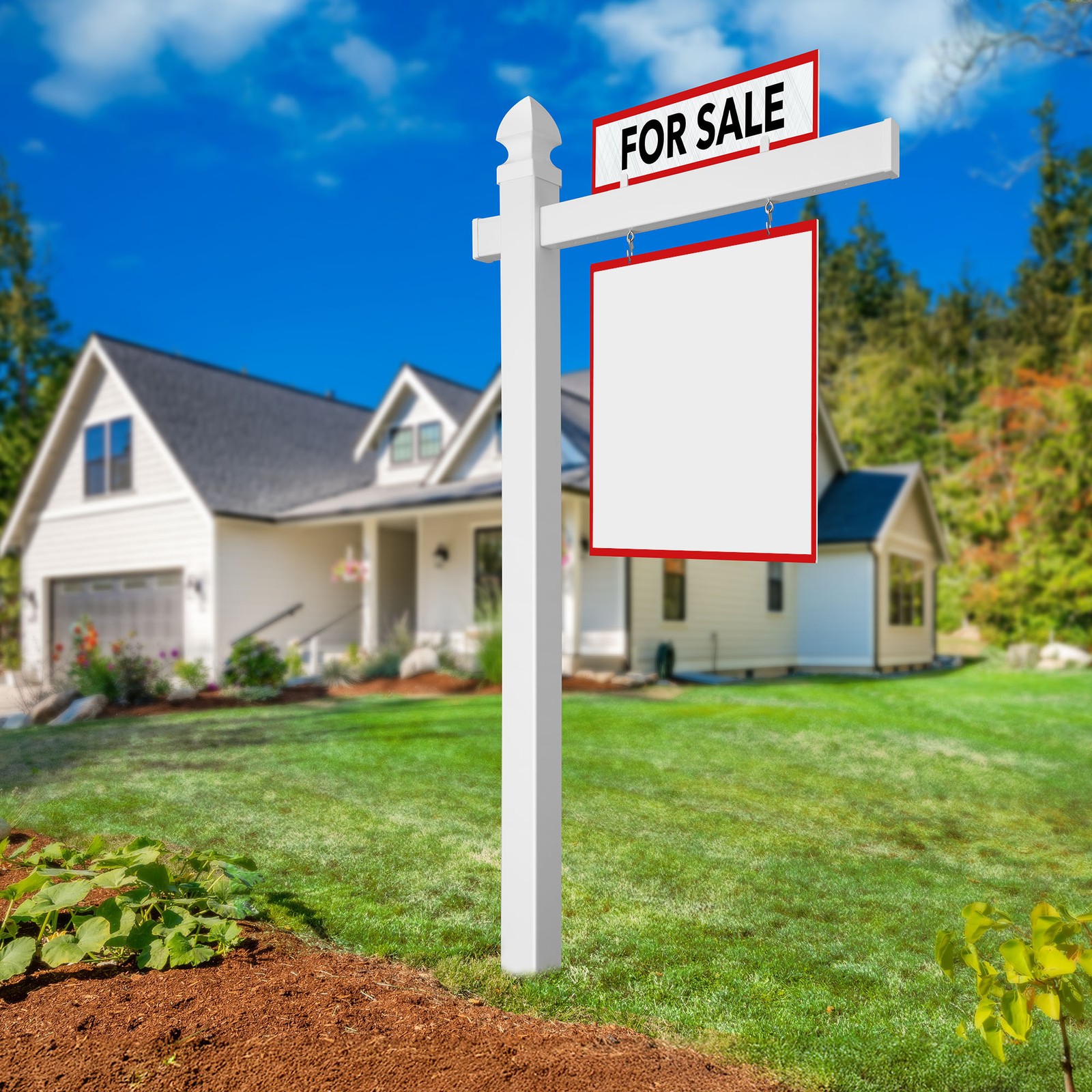 72&Prime; x 36&Prime; Real Estate Yard Sign Post with 2 Cap Options – Vinyl PVC – White