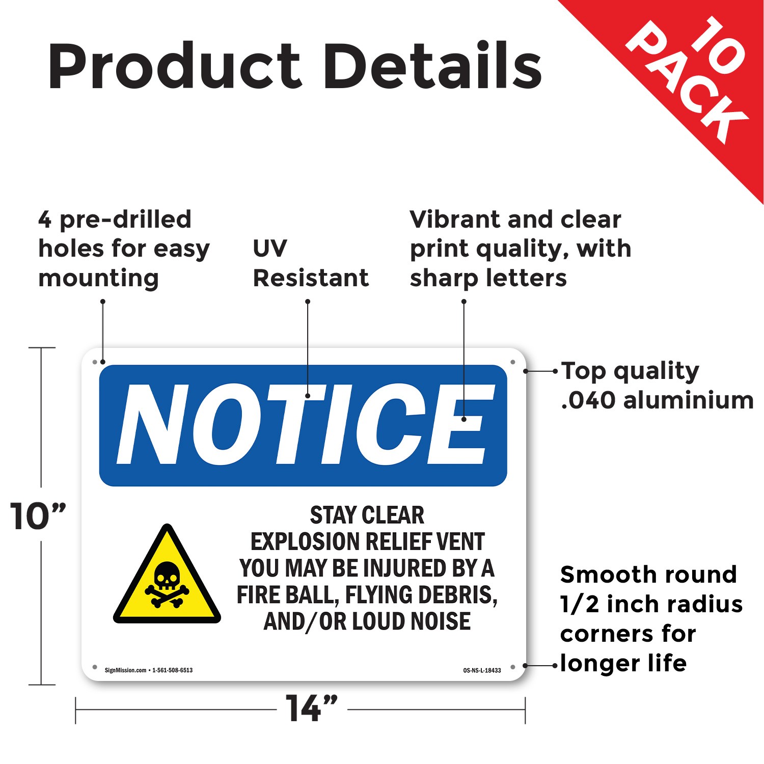 Stay Clear Explosion Relief OSHA Notice Sign Metal, Plastic, Decal 5 or 10 Pack