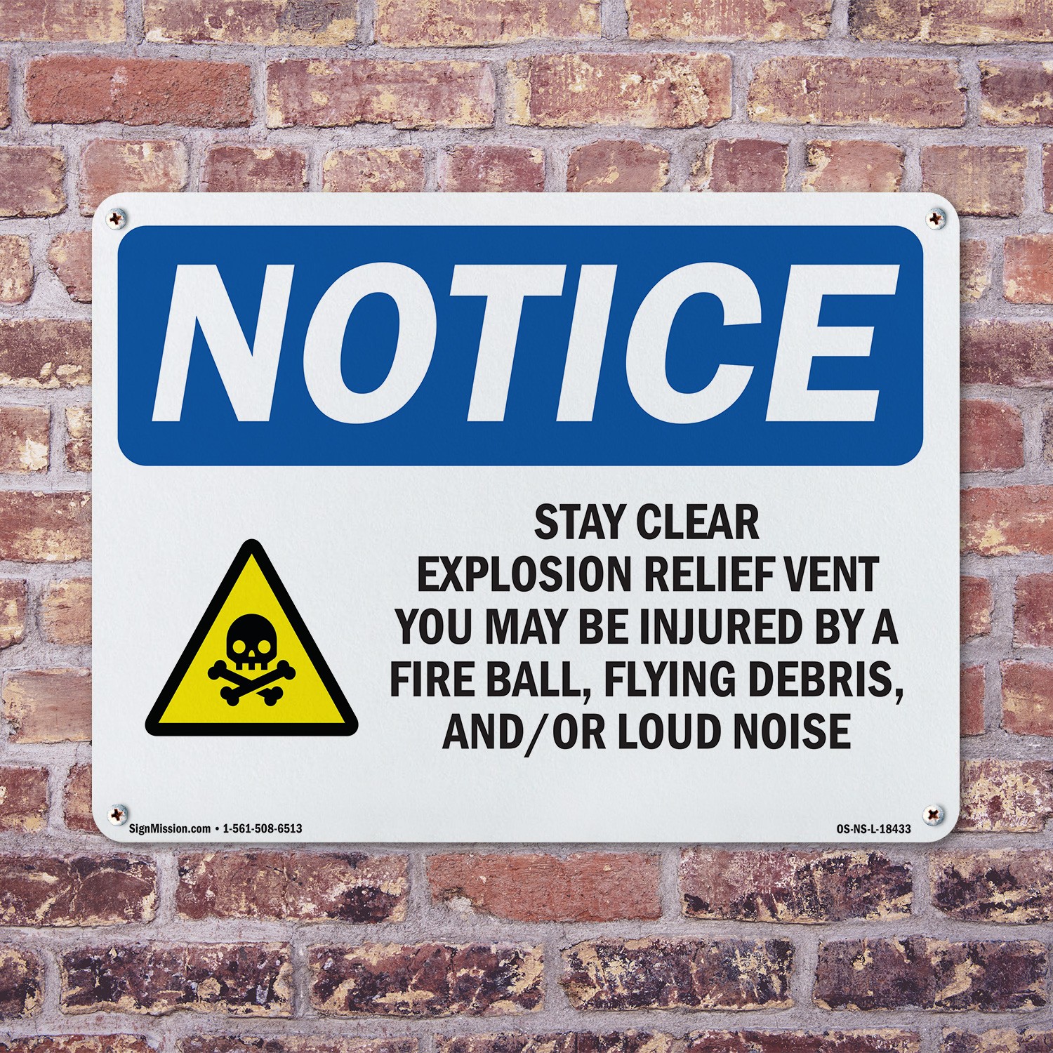 Stay Clear Explosion Relief OSHA Notice Sign Metal, Plastic, Decal 5 or 10 Pack
