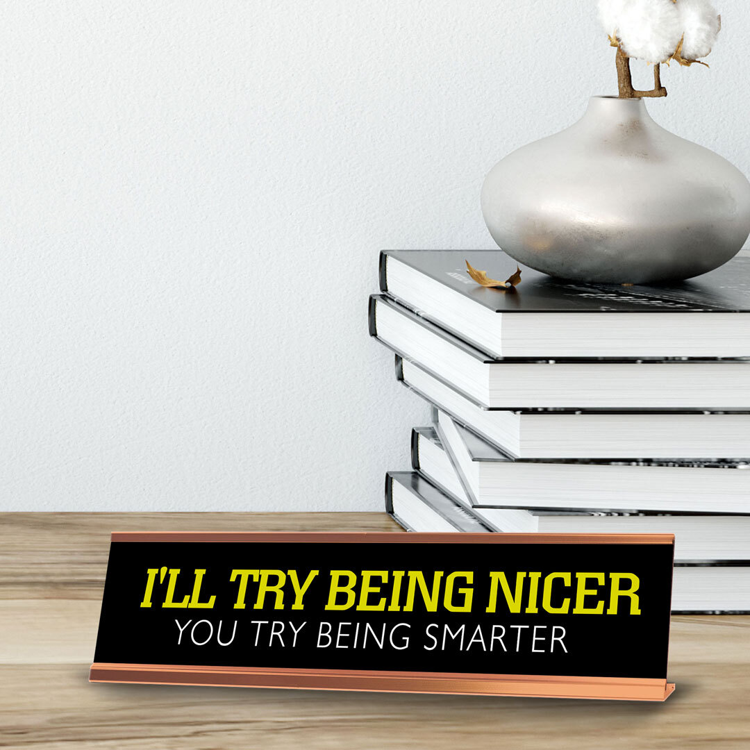 I&rsquo;ll Try Being Nicer You Try Being Smarter Novelty Desk Sign (2×10&Prime;)