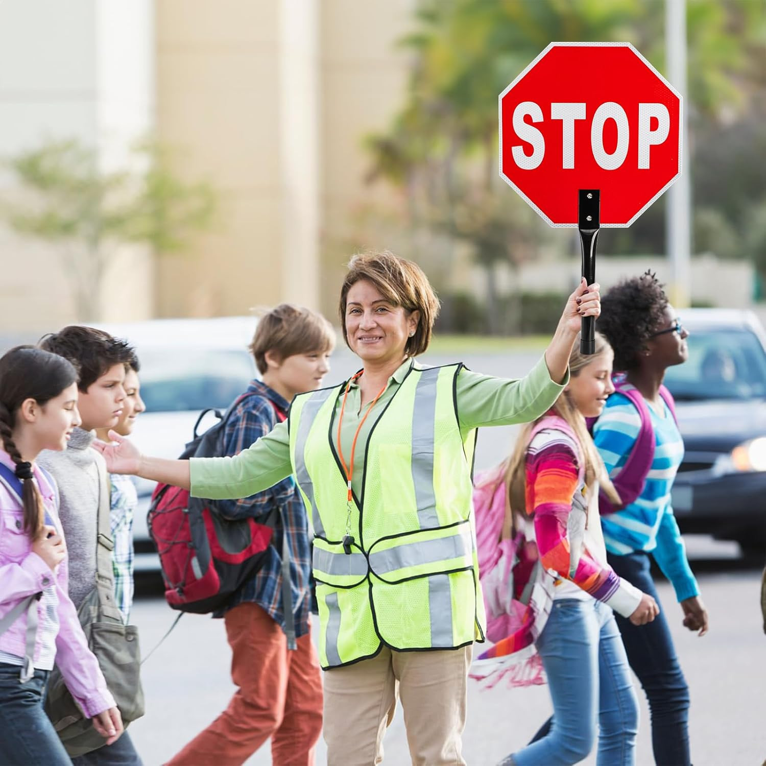 2 Pieces Stop Slow Signs, 13 » Hand Held Stop Slow Signs with Metal Handle, Doub