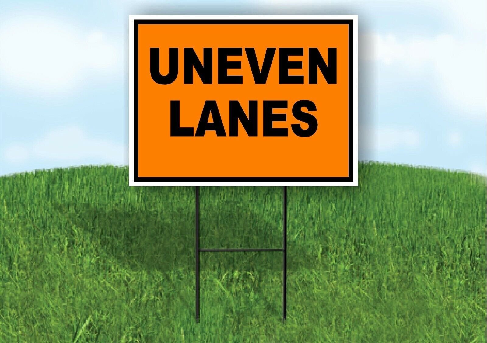 Uneven Lanes Construction ORANGE BLACK Yard Sign Road with Stand LAWN SIGN