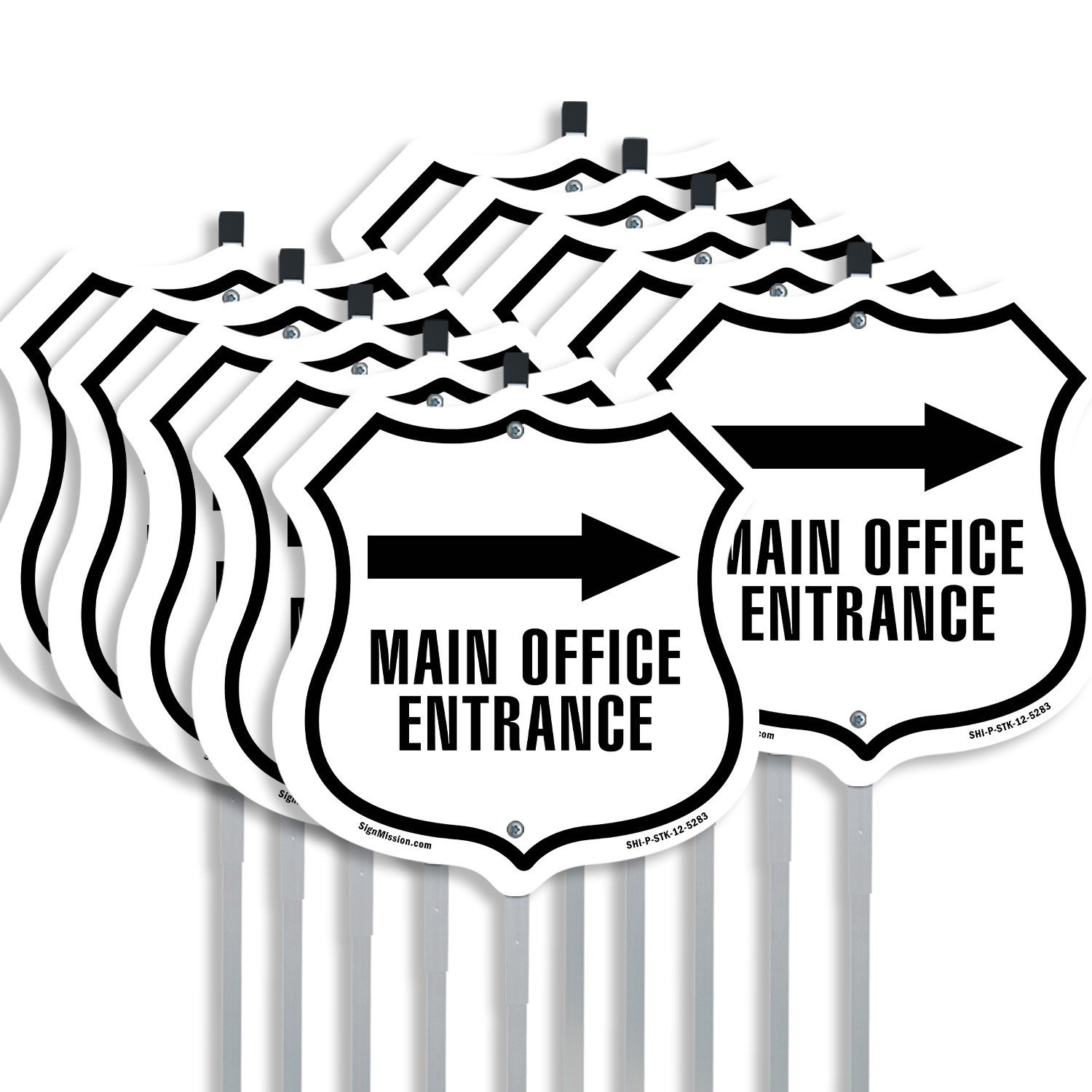 Main Office Entrance Right Shield Shaped Sign With Stake Made in the USA