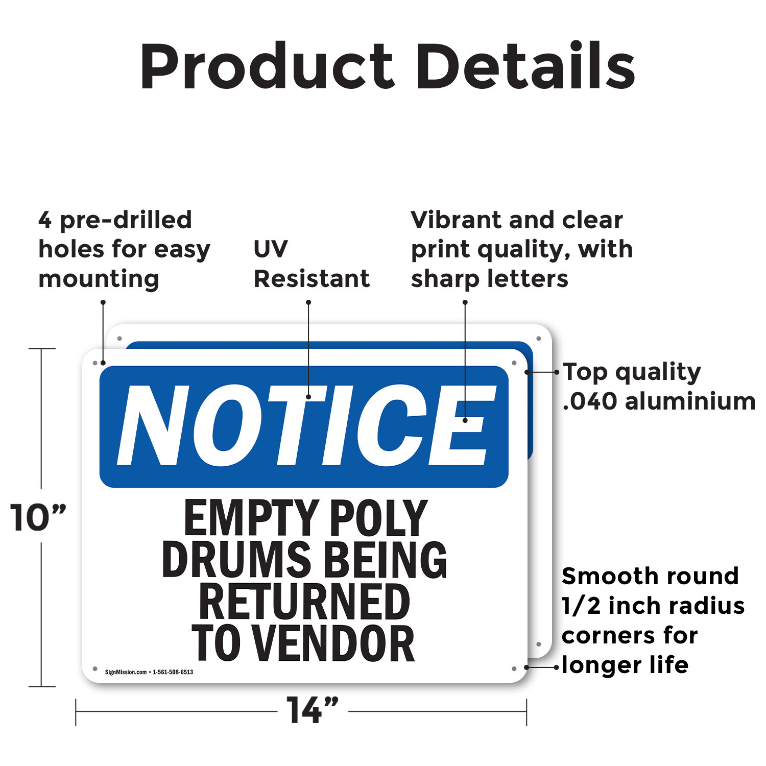 (2 Pack) Empty Poly Drums Being Returned To Vendor OSHA Notice Sign Decal Metal