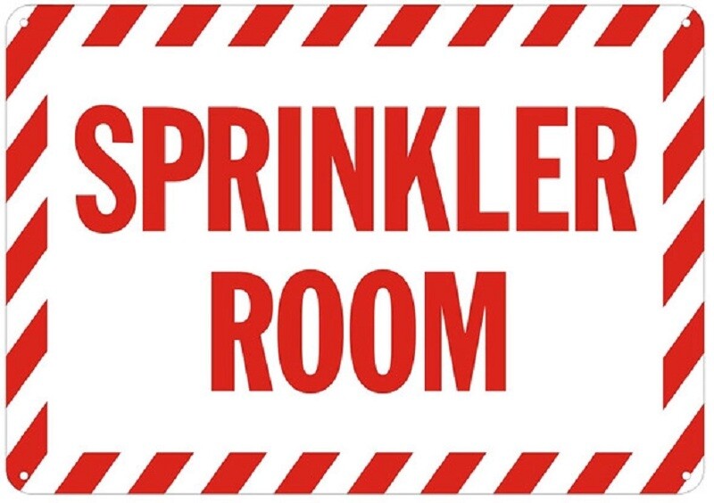 Sprinkler Room SIGN (7X10, White, Aluminum)-The zebra line-REF24-1027