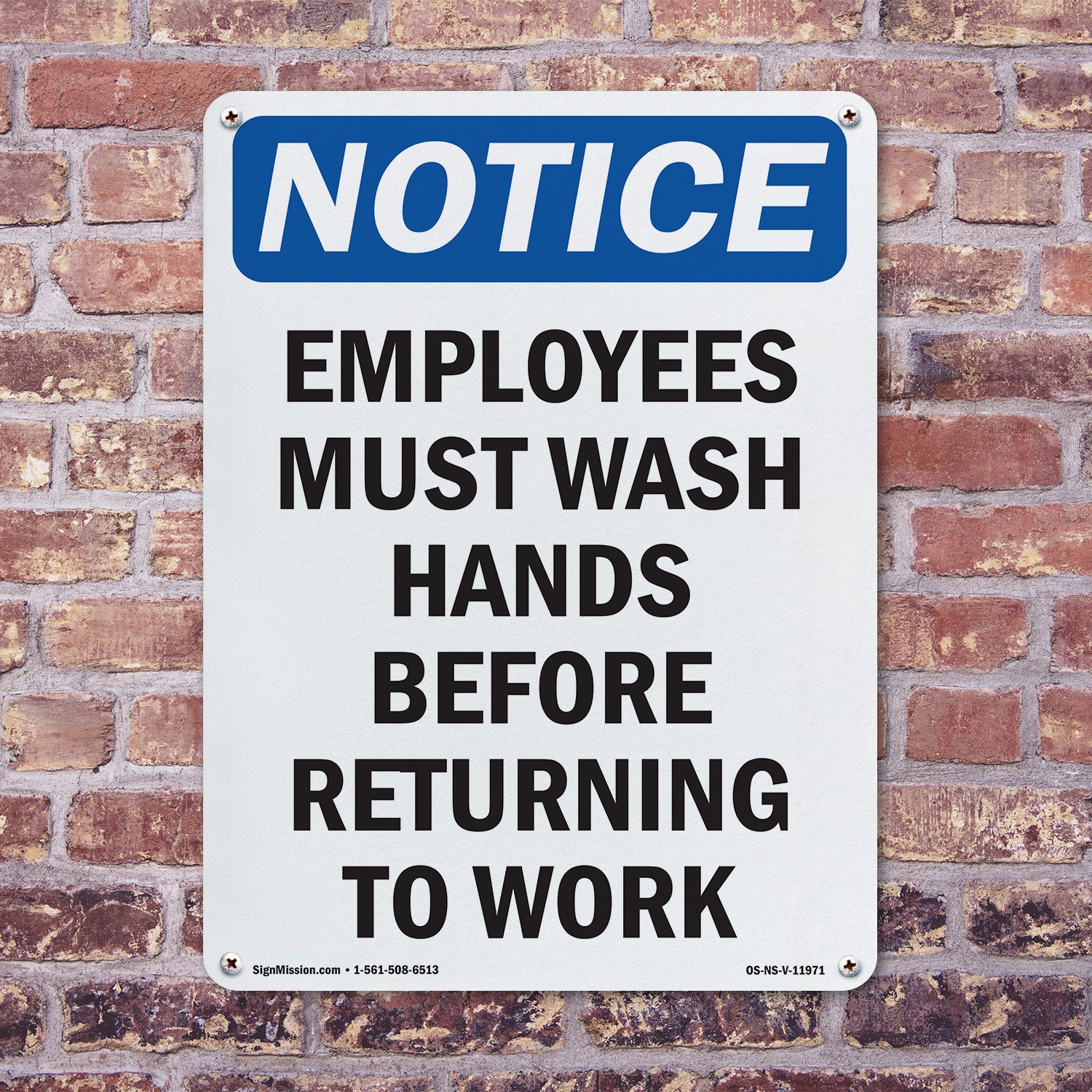 Employees Must Wash Hands Before OSHA Notice Sign Metal, Decal – 5 or 10 Pack