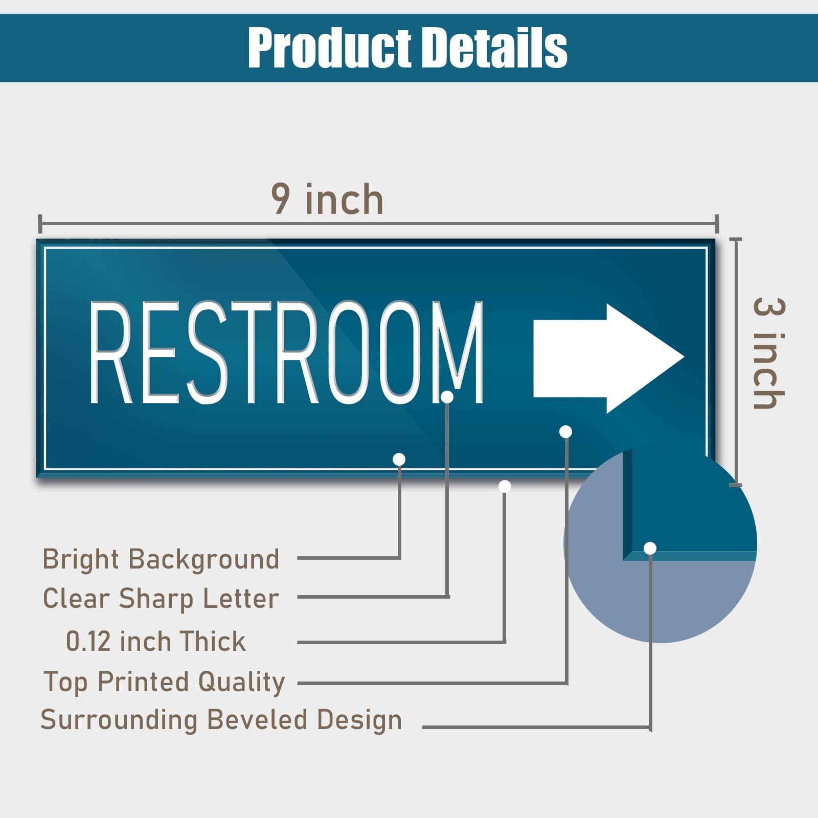 9×3 Inch Restroom Right Arrow Directional Sign SelfAdhesive Blue Signage