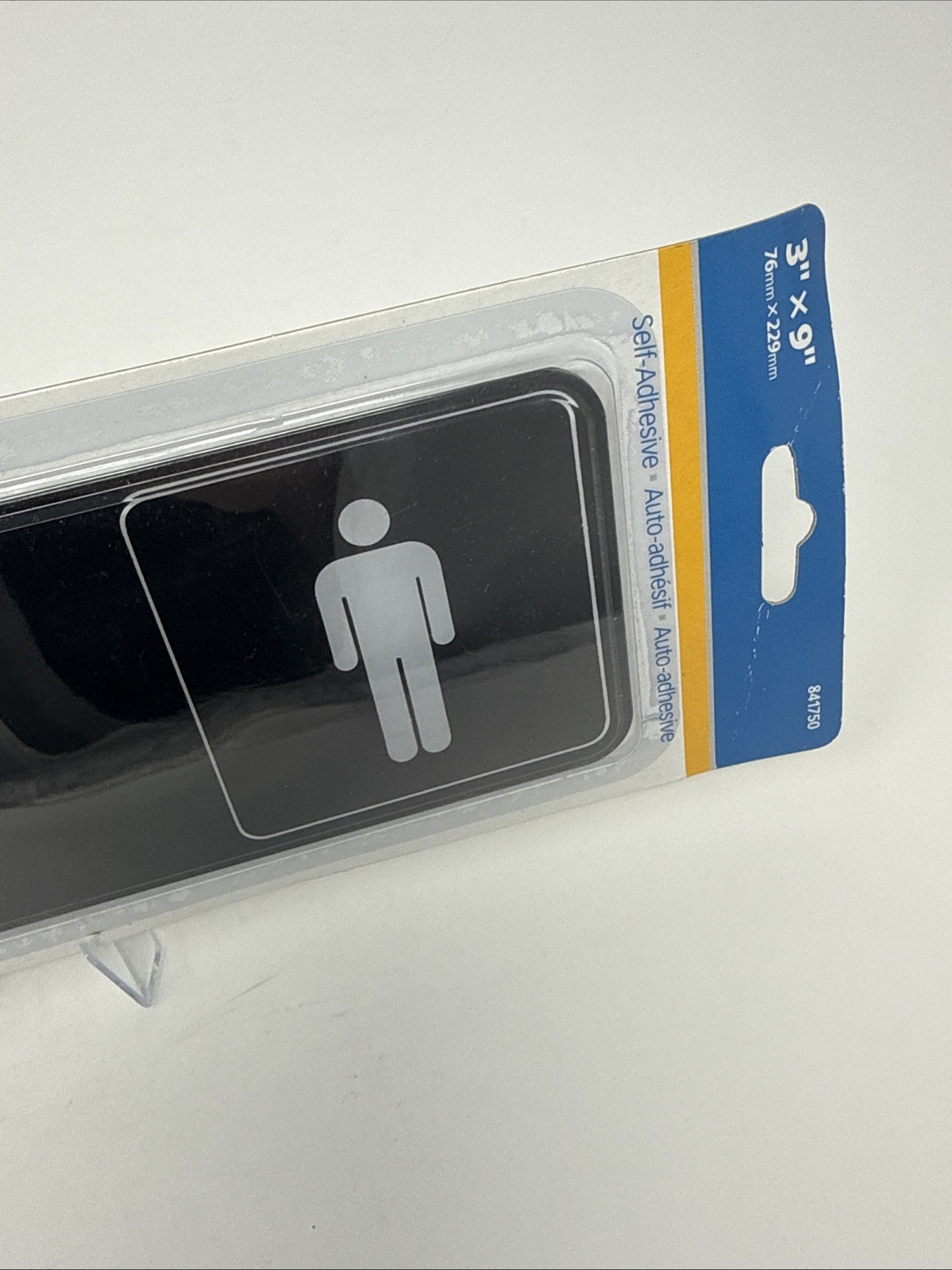 Hillman 841750 Men&rsquo;s Restroom Sign 3&Prime;x9&Prime; Plastic Men Symbol Bathroom Black/White