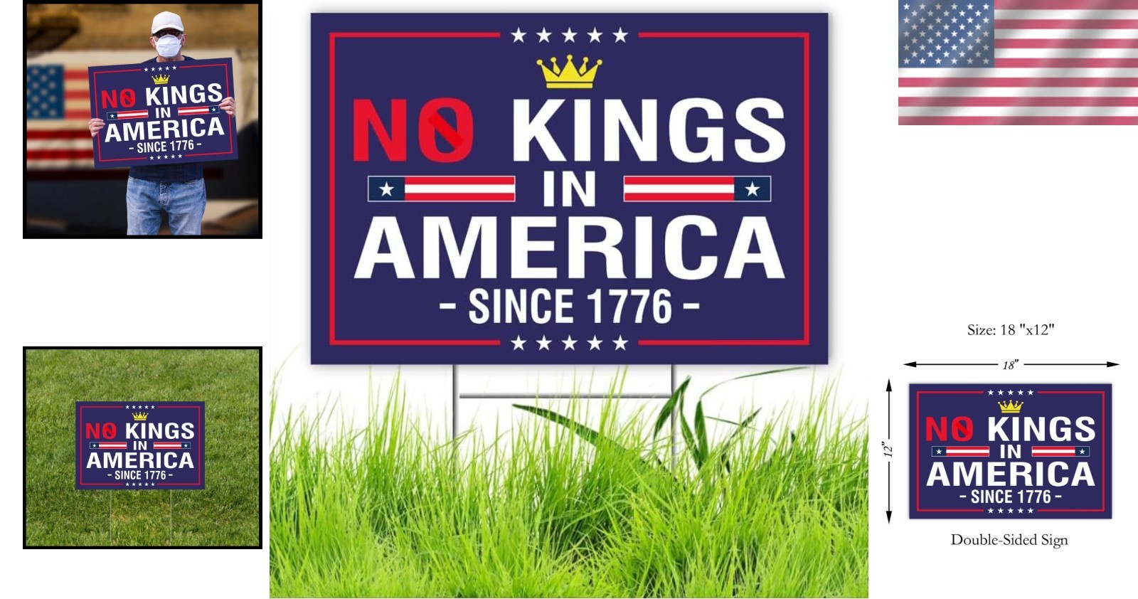18×12 Double-Sided &lsquo;No Kings In America&rsquo; Sign – Perfect for Protests & Rallies