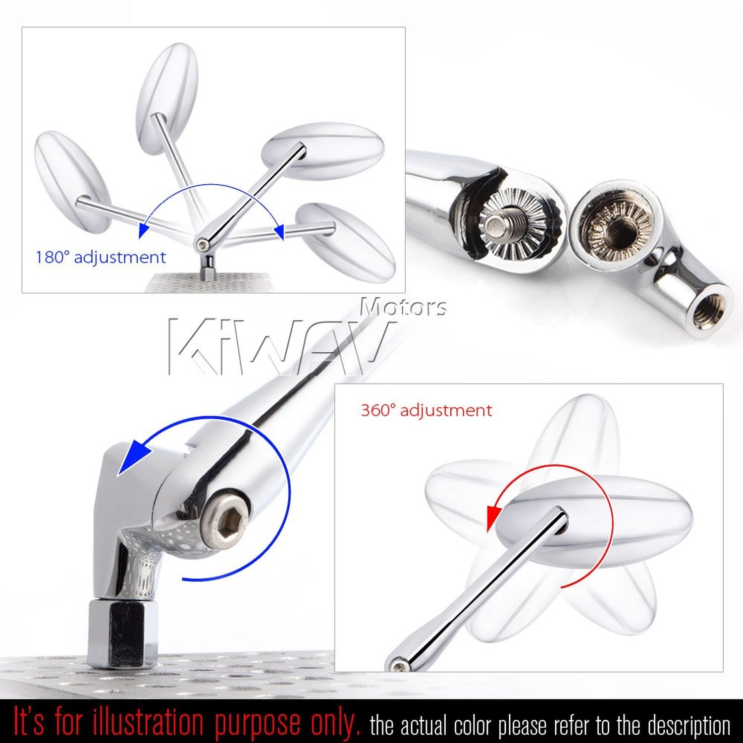 KiWAV Motorcycle Mirrors Rear View Side Ultra Polished Chrome Oval Slim Shape…