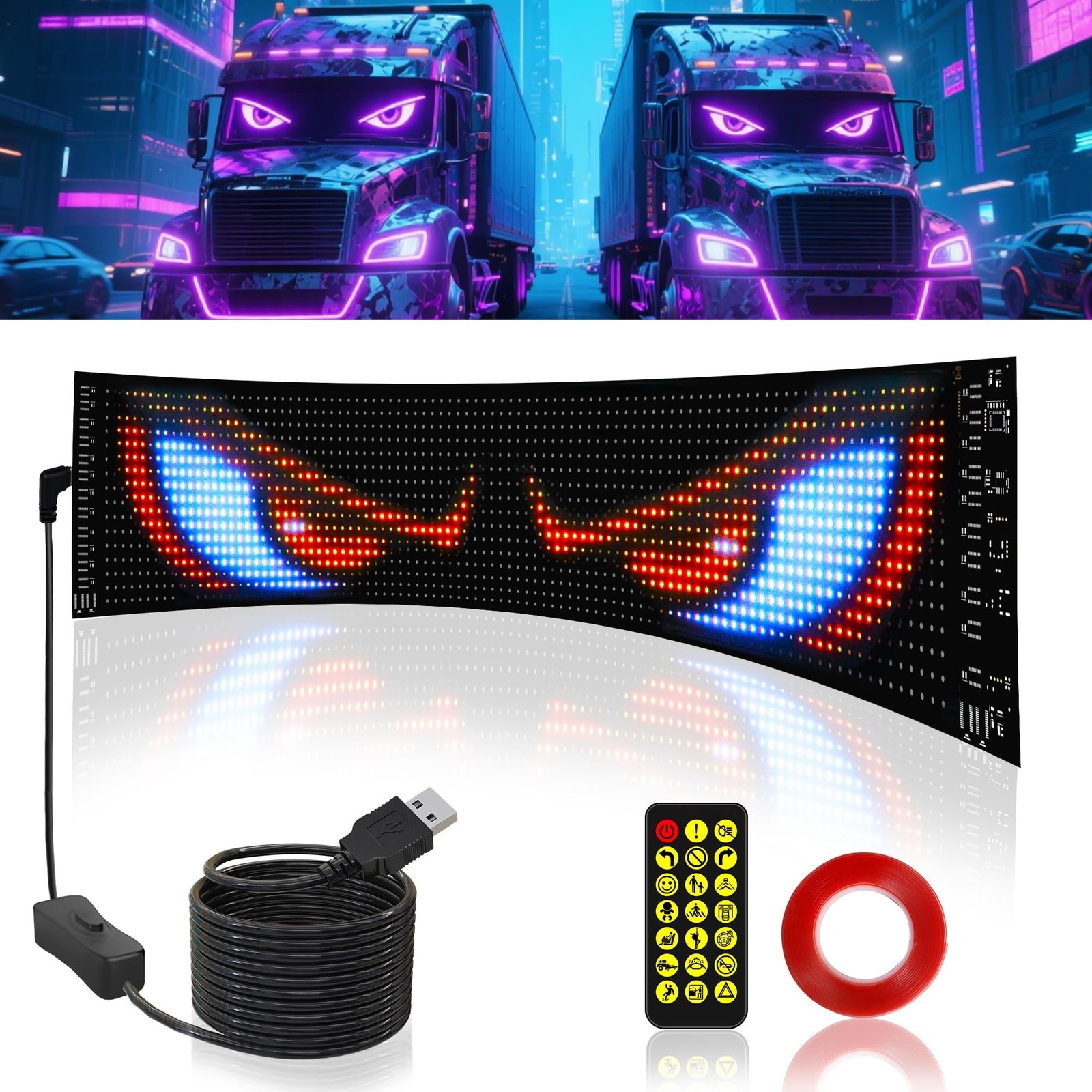 Devil Eyes Light for Car & Truck Windshield | 35.3×7.5in Programmable Flex, A…