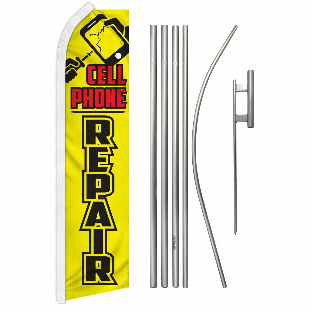 « CELL PHONE REPAIR » Advertising Super Flag & Pole Kit fix crack