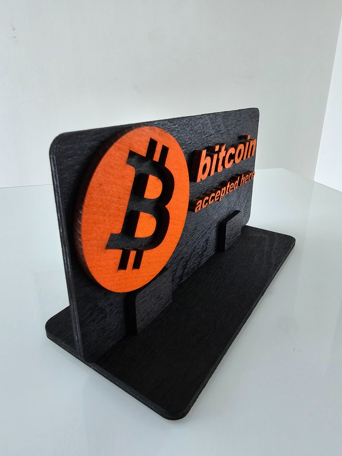 BTC Accepted Here Sign – 3D Premium Wooden Crypto Business Display
