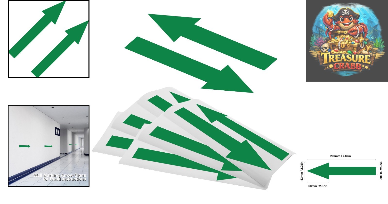 12 Pack Waterproof Green Arrow Floor Stickers – 8×2 Inch Removable Decals