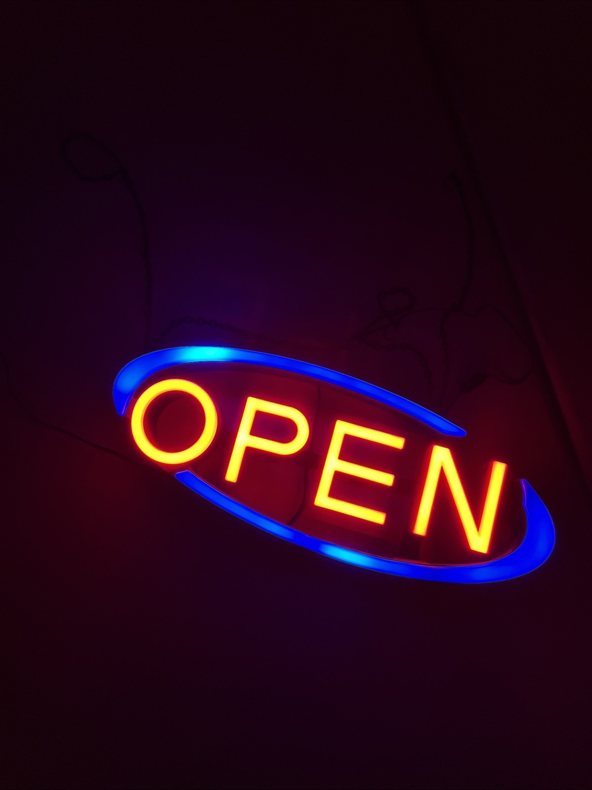 LED Illuminated Red Blue Black &lsquo;OPEN&rsquo; Hanging Business Illuminated Sign
