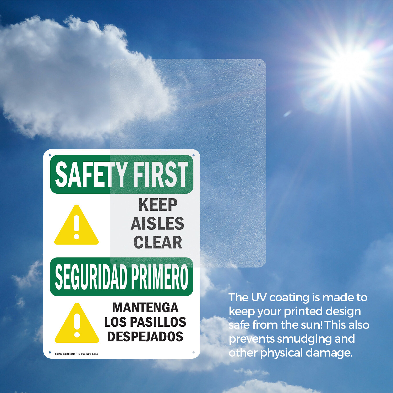 (2 Pack) Keep Aisles Clear Bilingual OSHA Safety First Sign Decal Metal Plastic