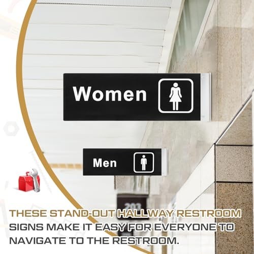 2 Pcs Men&rsquo;s Women&rsquo;s Restroom Signs – Acrylic Double-Sided Bathroom Door 4×12