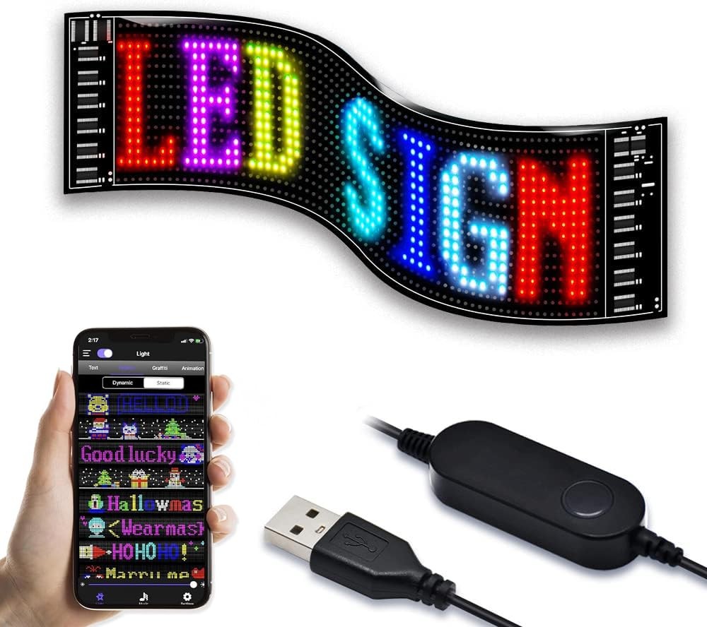 Programmable Sign – 19&Prime; x 5&Prime; Bluetooth APP Controlled Advertising Display,Fle…