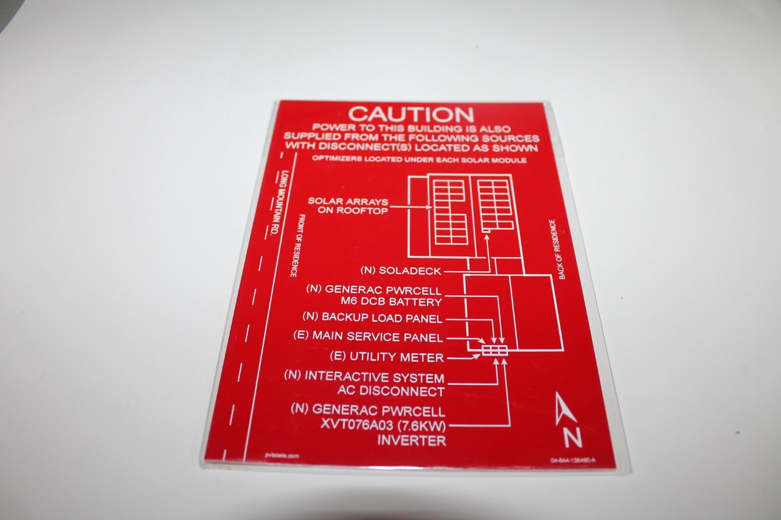 Caution Solar Power Sign Power to building also supplied as shown Generac 6&Prime; x 4