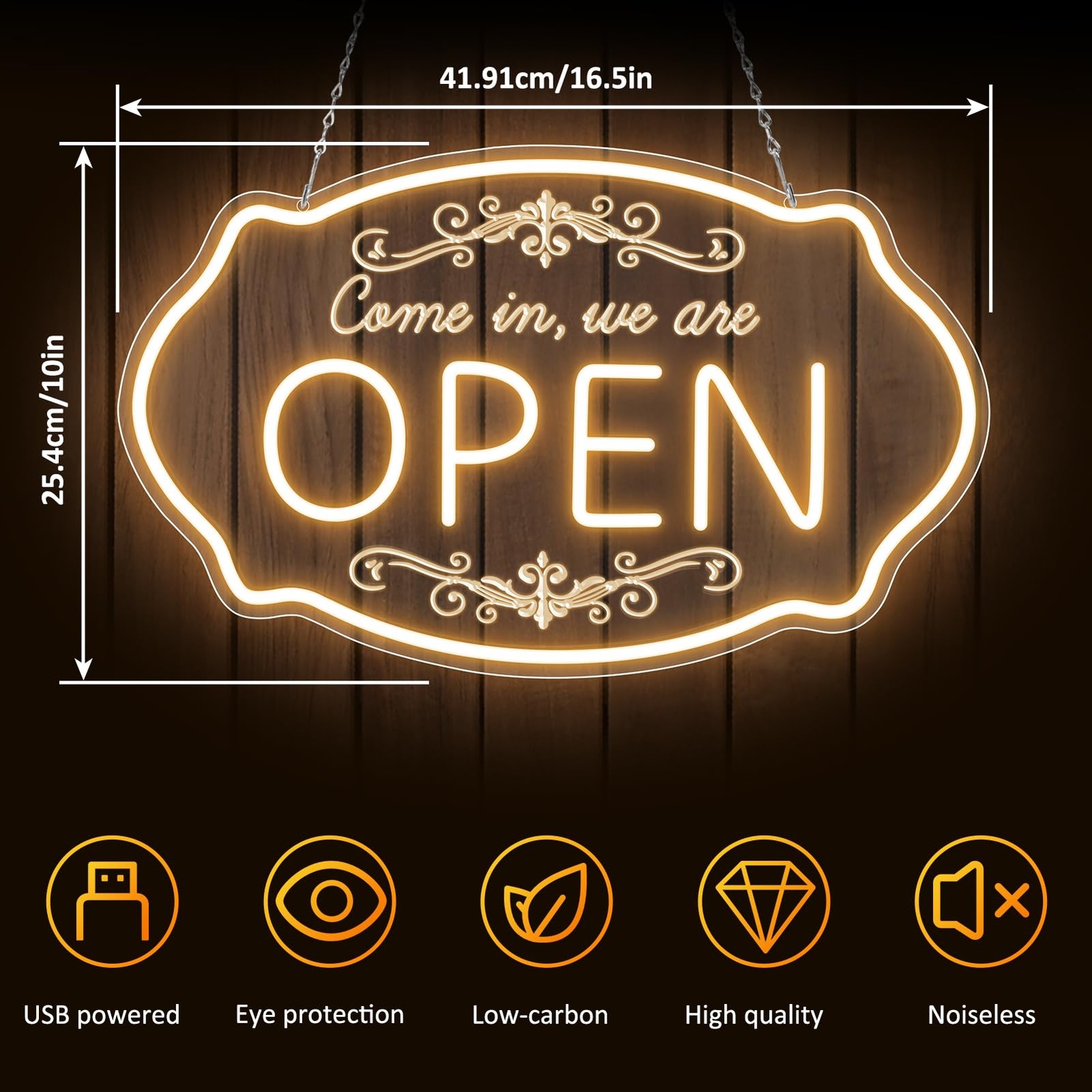 Bright LED Neon Open Sign – Adjustable Warm White Light for Business & Events