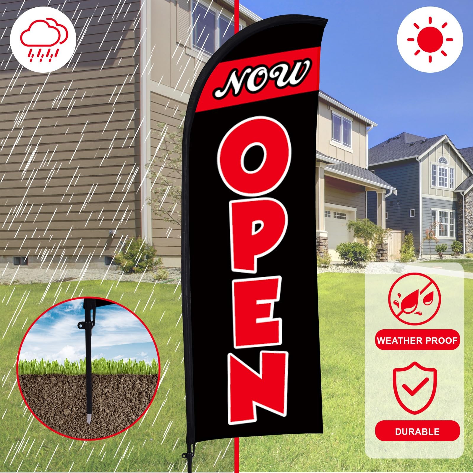 Buryeah 3 Sets Now Open Feather Flag Pole Kit 7 ft for Business Advertising O…