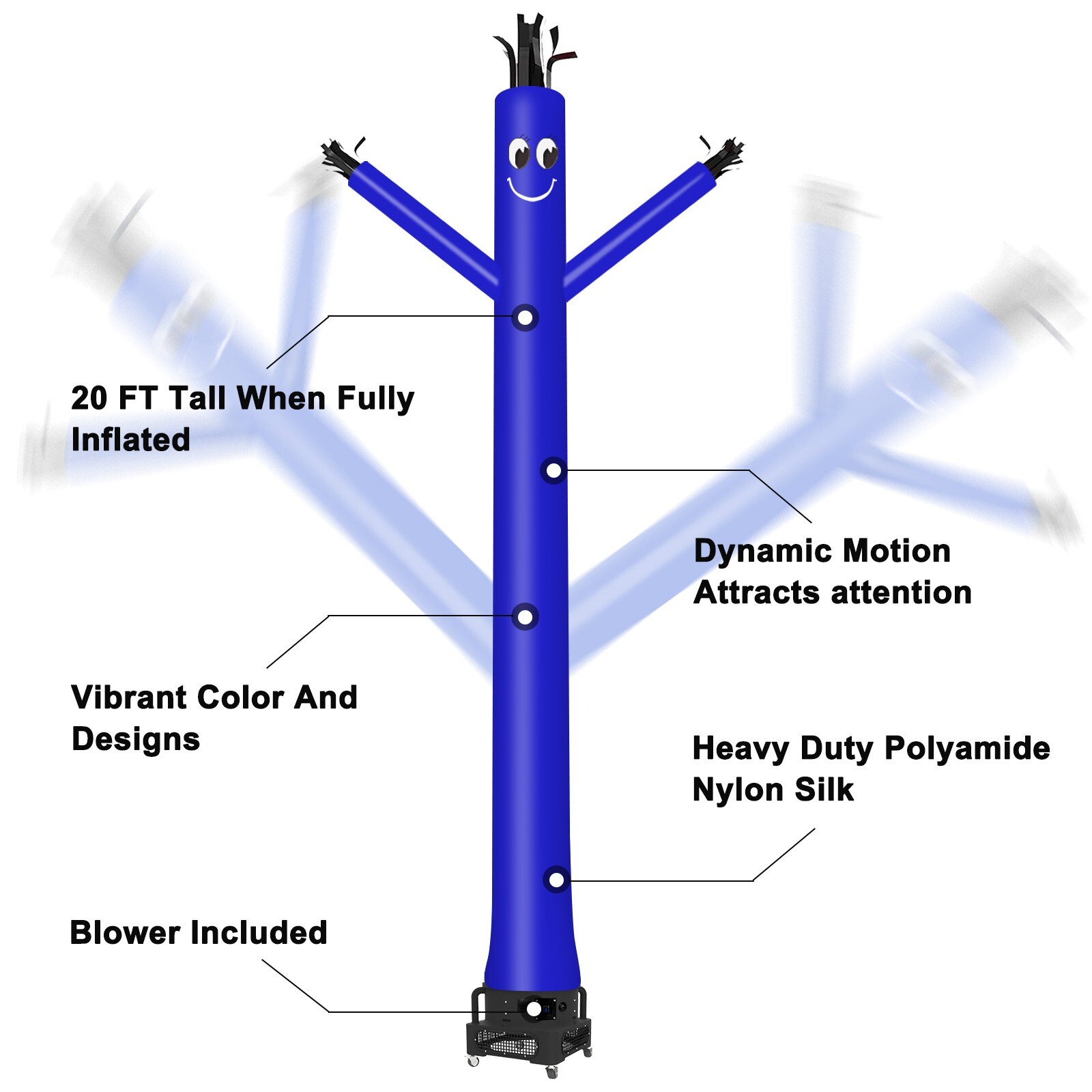 MOUNTO 20ft Blue Inflatable Dancer Sky Puppet Dancer with 1hp 18inch Blower