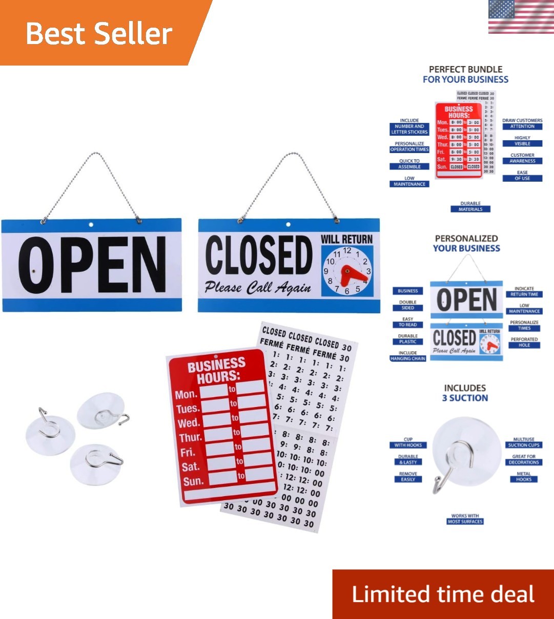 Complete Business Sign Bundle – Customizable Open/Closed Signs with Return Cl…