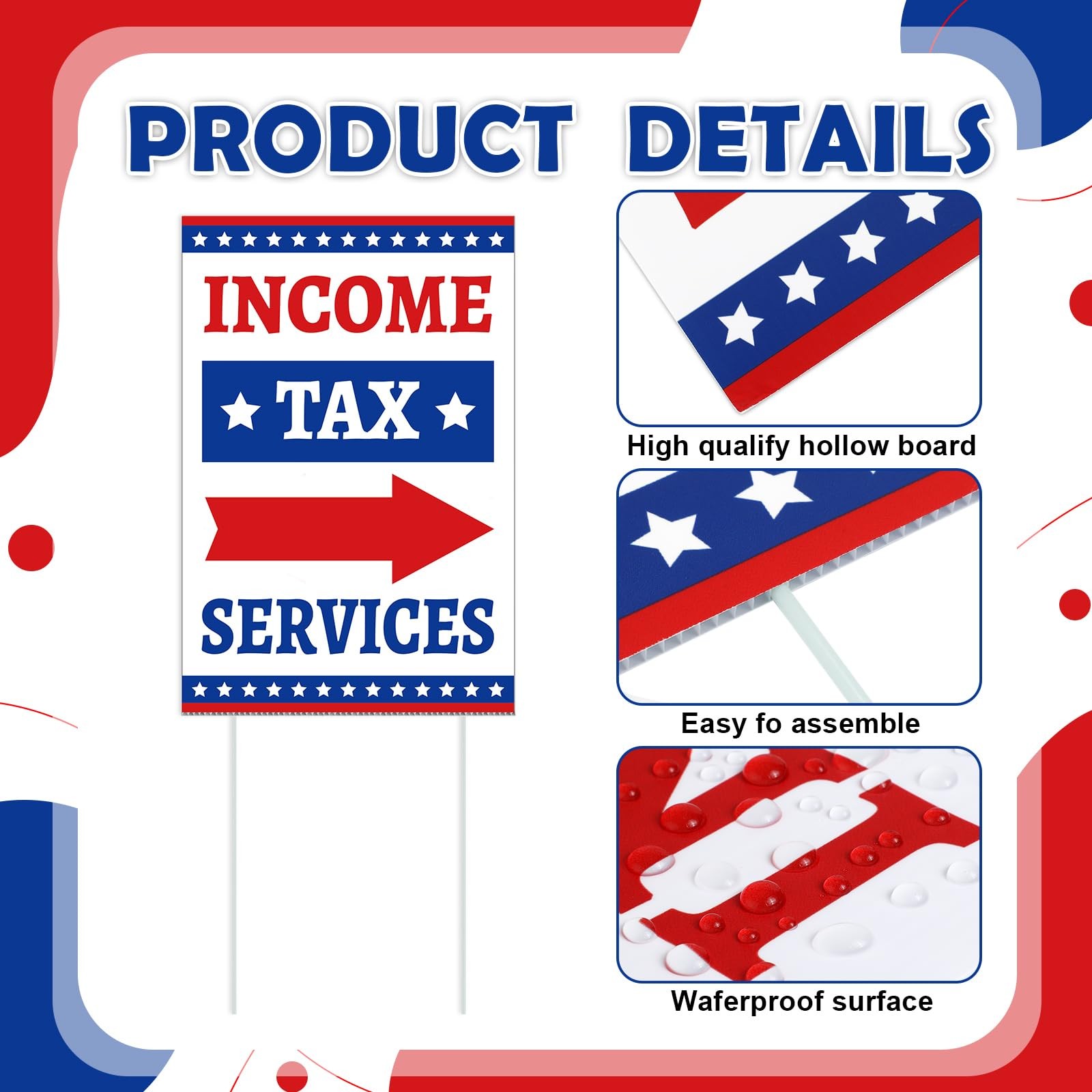 2 Pcs Income Tax Directional Arrow Sandwich Board 18&Prime; x 12&Prime; Red & Blue on Whi…
