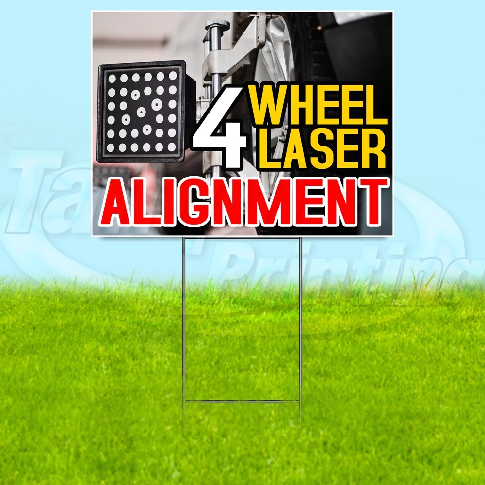 4WHEEL LASER ALIGNMENT 18×24 Yard Sign Plastic Corrugated WITH STAKE USA YS07616