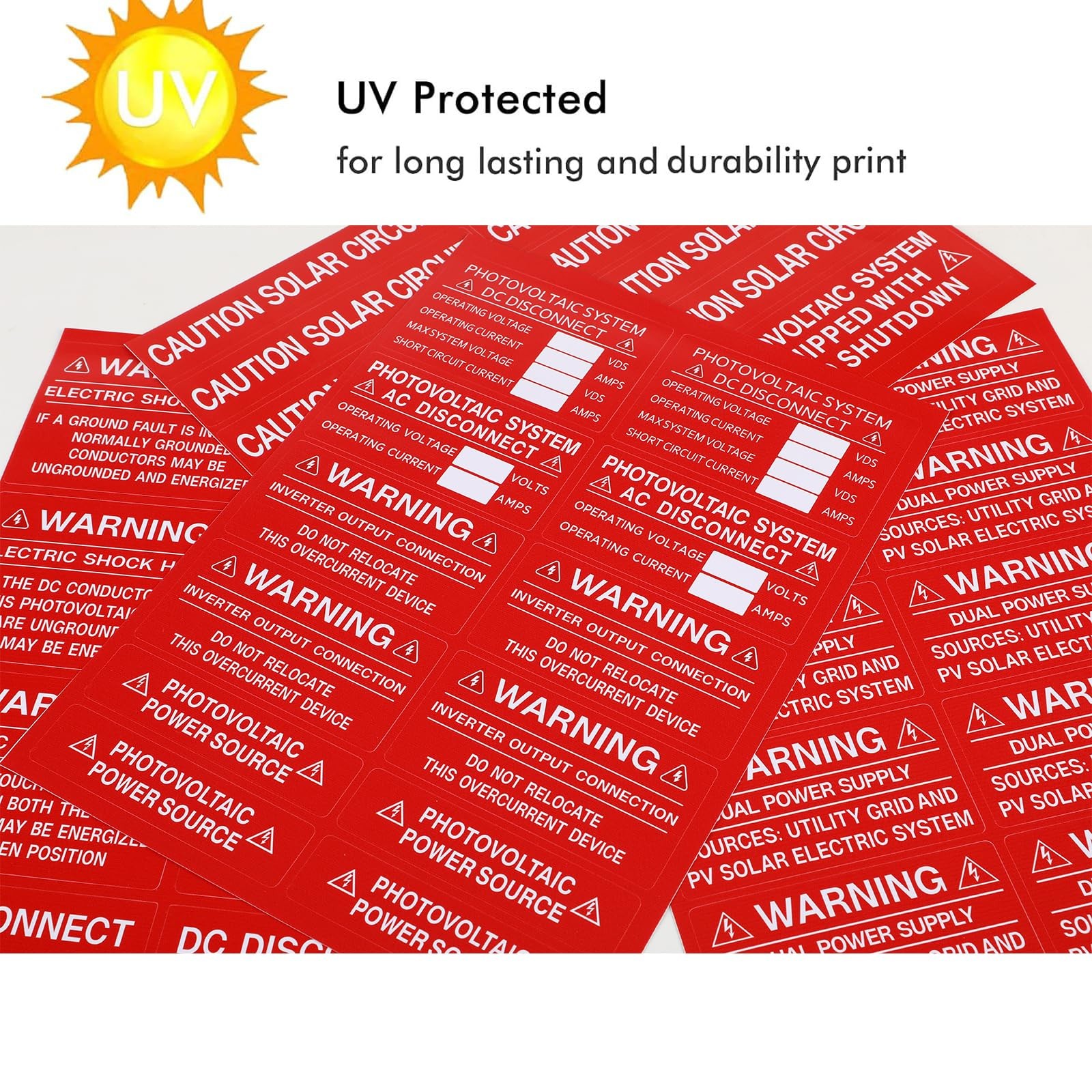 62 Pack Premium Solar PV System Labels – UV Resistant, Safety Warning Photovolta