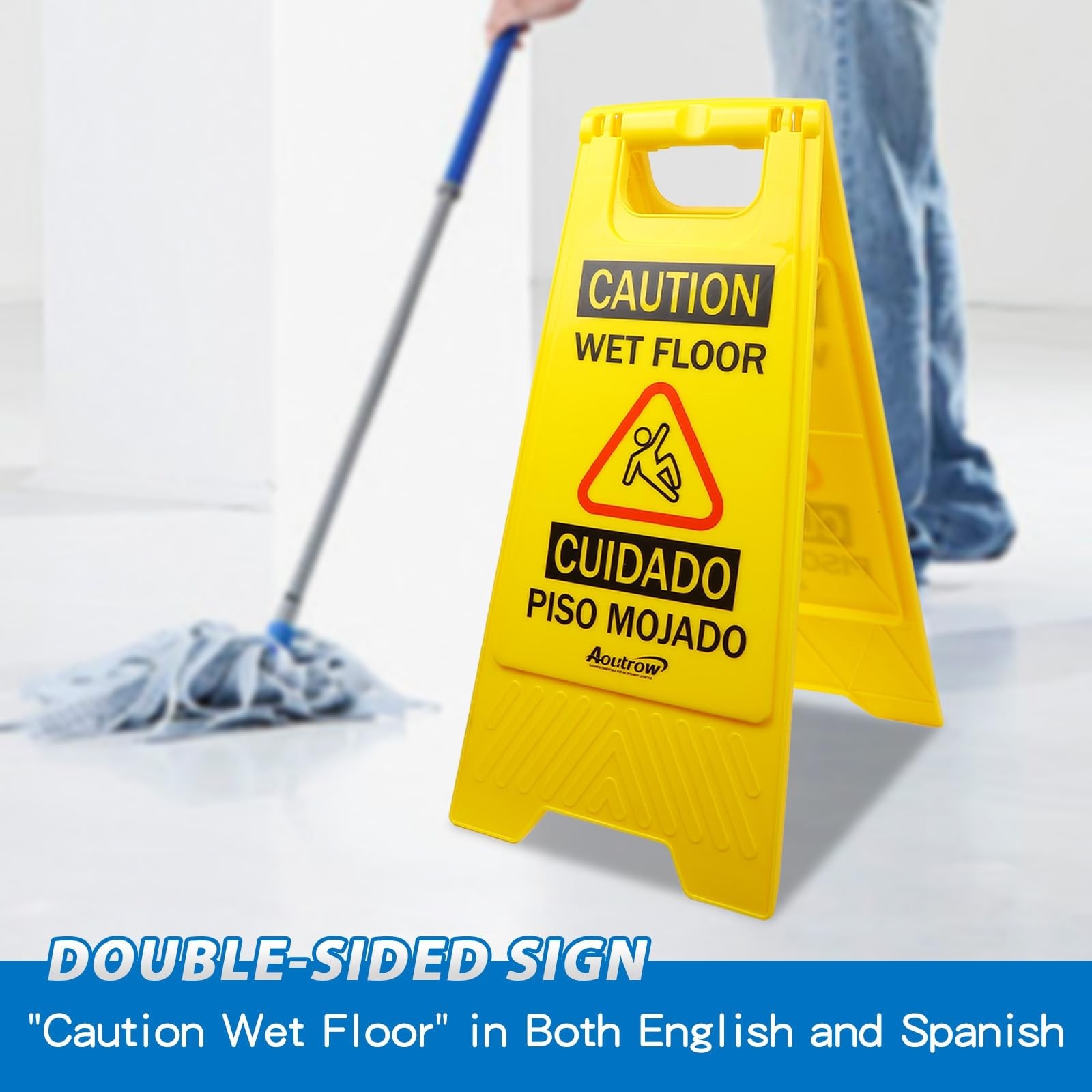 Caution Wet Floor Sign, （L:17.12in W:8.38in H:0.94in）2-Sided Foldable Safety …