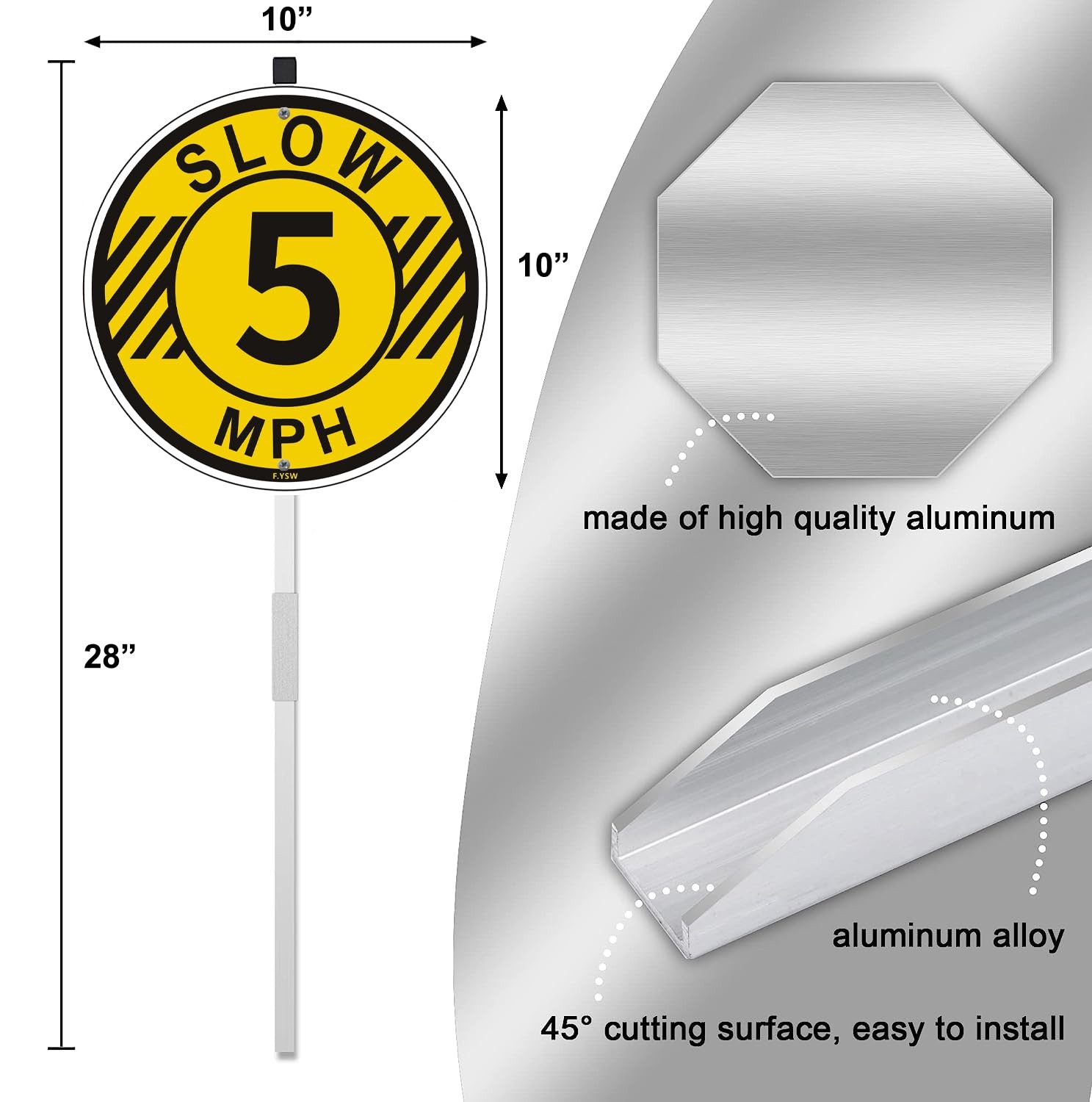 Slow Down Speed Limit 5 MPH Sign 28 Inch Metal Stakes 10×10 Inch Aluminum