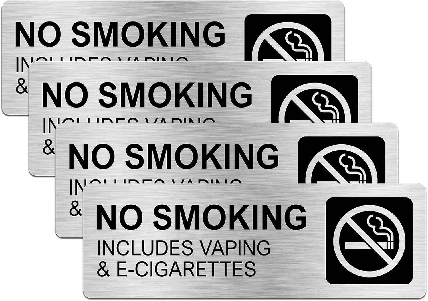 No Smoking Signs for Business, No Vaping Signs, 9 X 3 Inches Brushed Aluminum, W