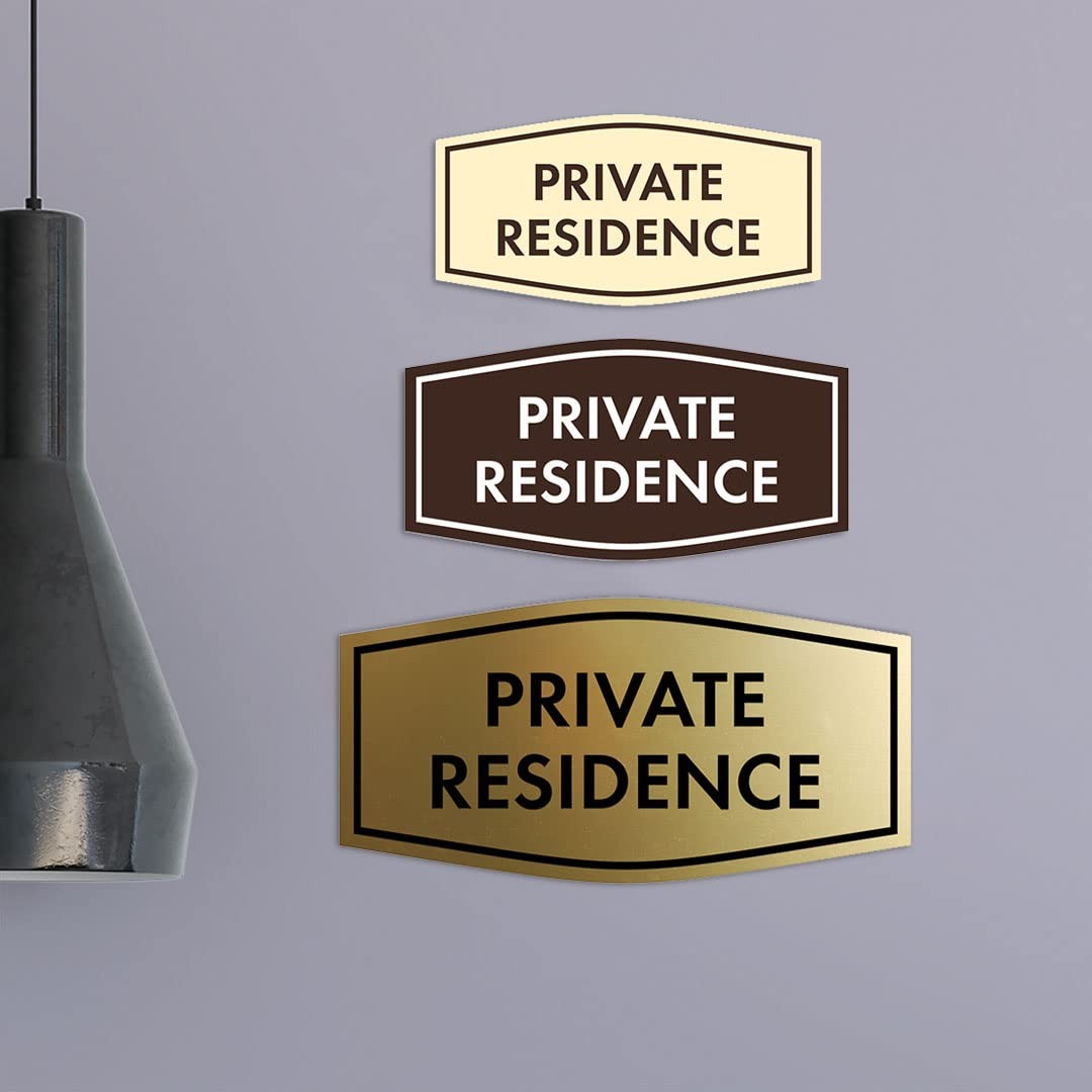 Fancy Private Residence Sign Black/Gold Small Metal Door Wall Mount 1 Pack
