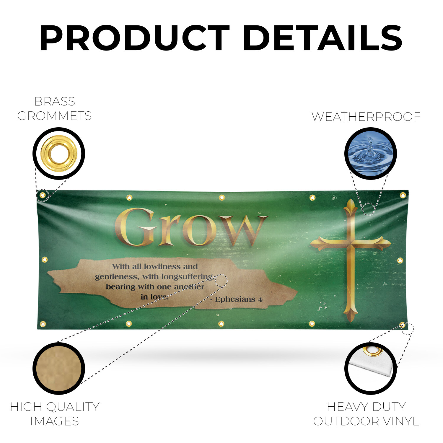 Jesus Grow 13 oz Vinyl Banner Sign with Metal Grommets Heavy-Duty Single-Sided