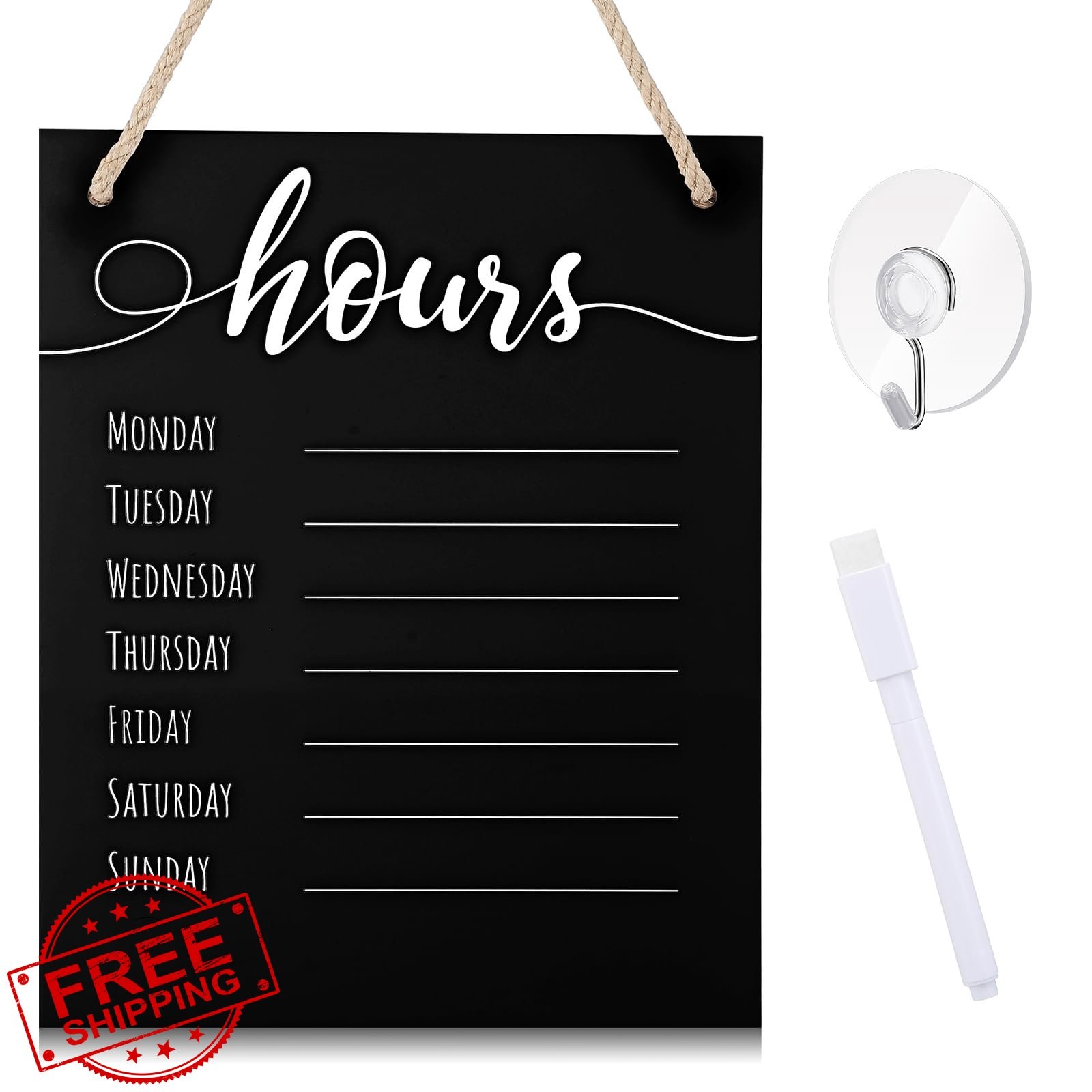 Threehoney 3pc 8×10&Prime; Dry Erase Store Hours Sign Set Black
