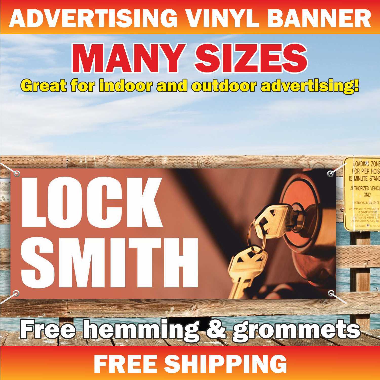 LOCK SMITH Advertising Banner Vinyl Mesh Sign key cut hardware LOCKSMITH service