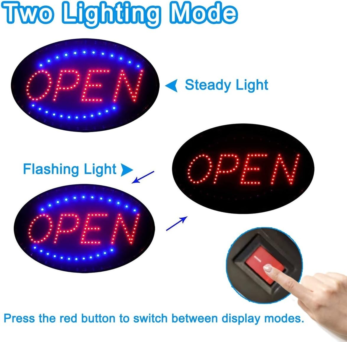 LED Open Sign 19×10 Inches Bright Wall Mount Flashing Window Bar Shop Hotel