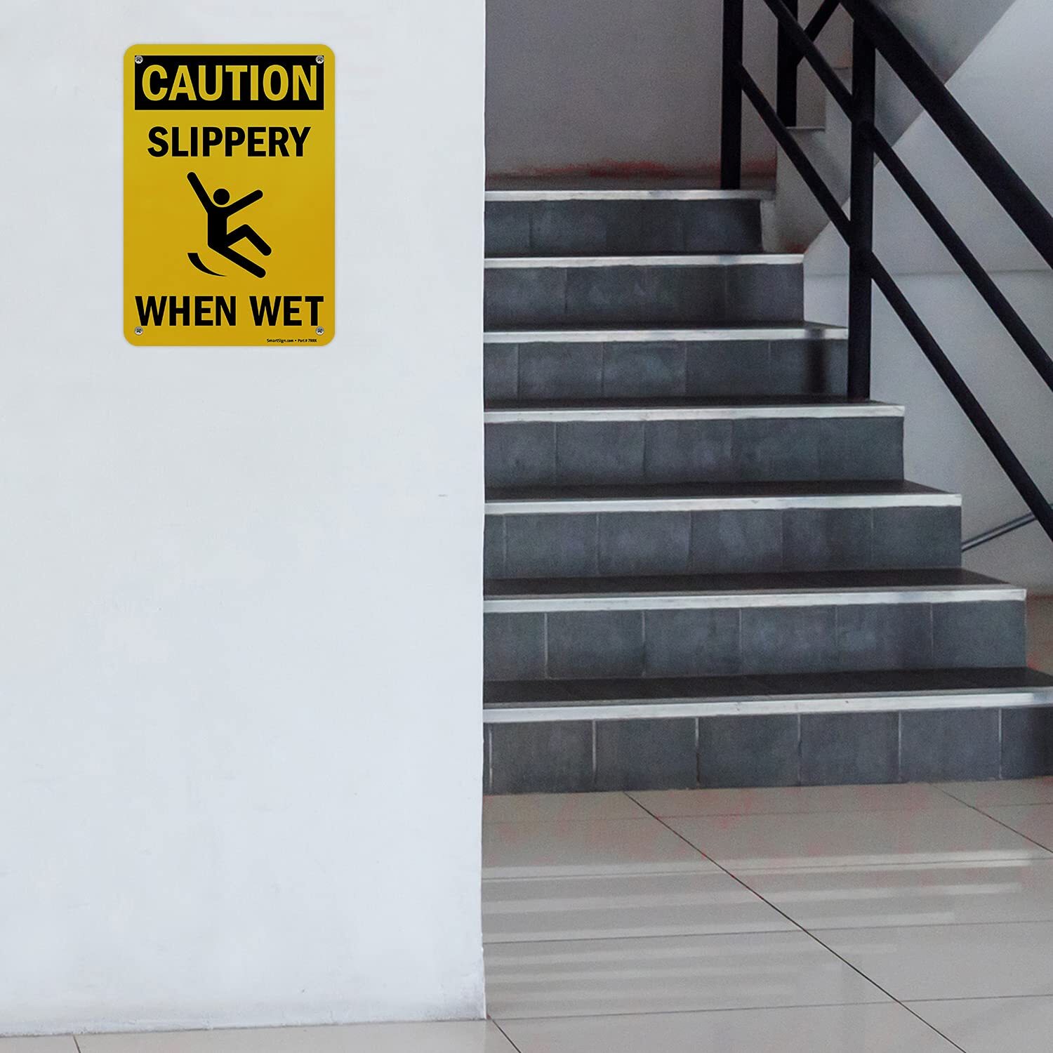 10&Prime;x7&Prime; Caution – Slippery When Wet OSHA Sign Black & Yellow HDPE Plastic