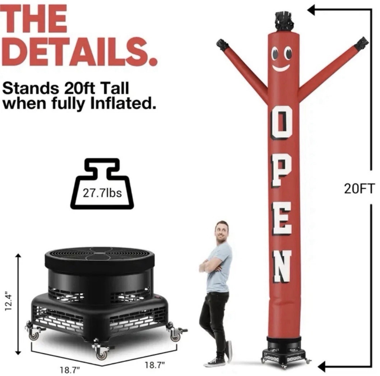 20FT Inflatable Tube Man « OPEN » with 18&Prime;Blower Wacky Dancer for Advertising Use