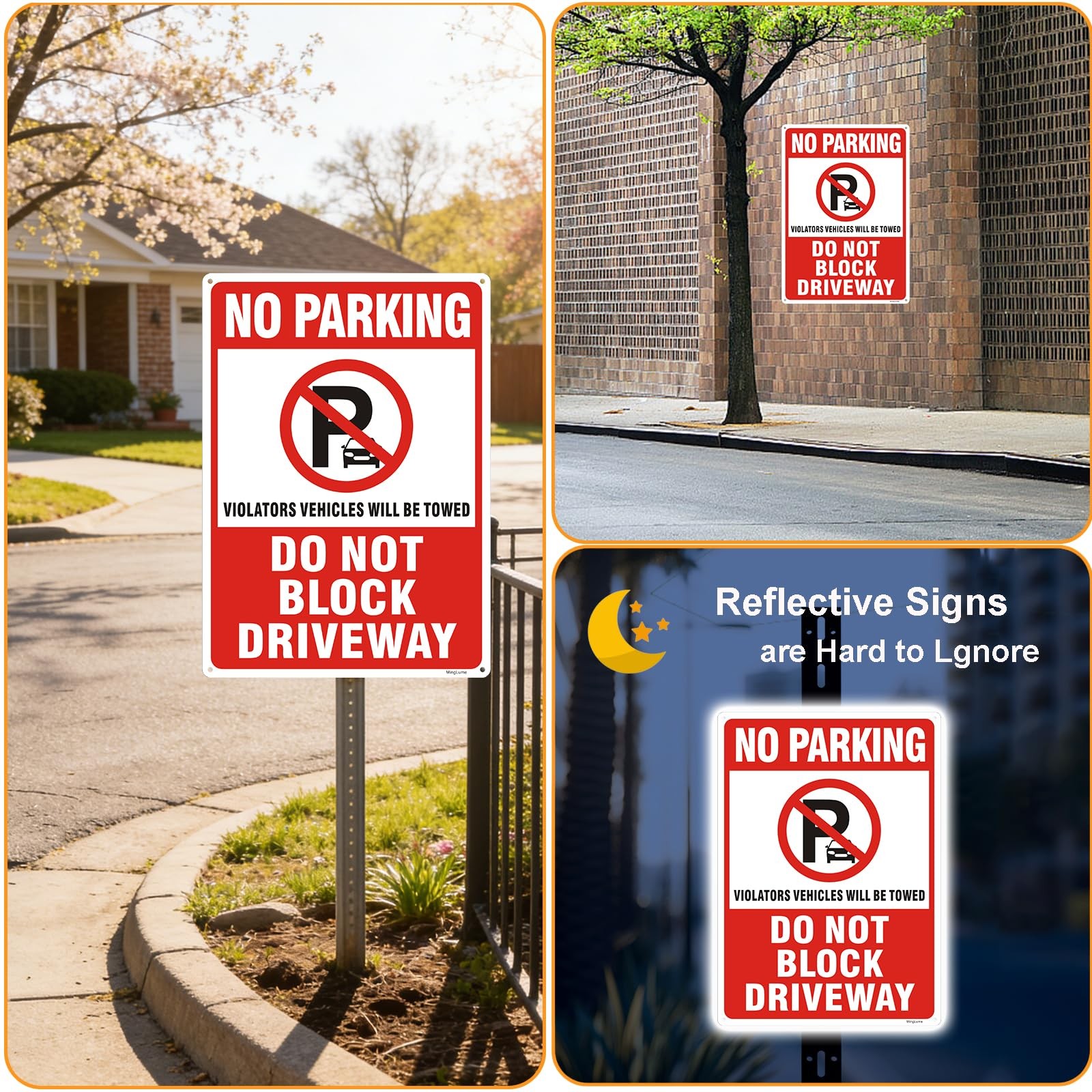 2 Pack No Parking Do Not Block Driveway Signs, 14 x 10 Inch Violators Vehicle…