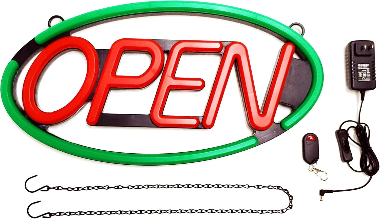 Large Oval LED Neon Open Sign – 24&Prime; x 12&Prime; (Green/Red)