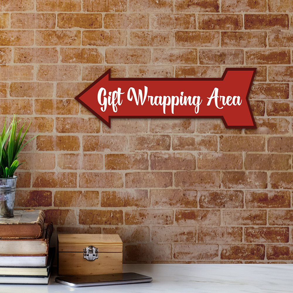 Arrow Shape Plus Gift Wrapping Area 12×4&Prime; Wall or Door Sign | Christmas