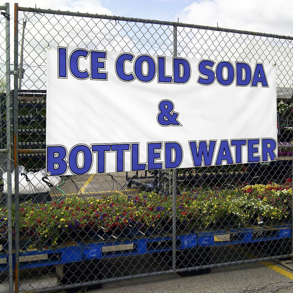 Vinyl Banner Multiple Sizes Ice Cold Soda &Bottled Water Restaurant Cafe Outdoor