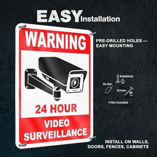 24 Hour Video Surveillance Sign, 7×10 Reflective Aluminum, 2 Pack | Smile You&rsquo;re