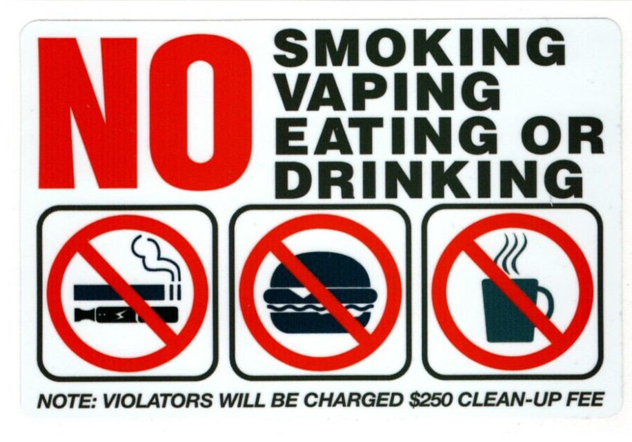 NO SMOKING VAPING EATING or DRINKING sticker | white | 4&Prime; x 6&Prime; | outdoor durable